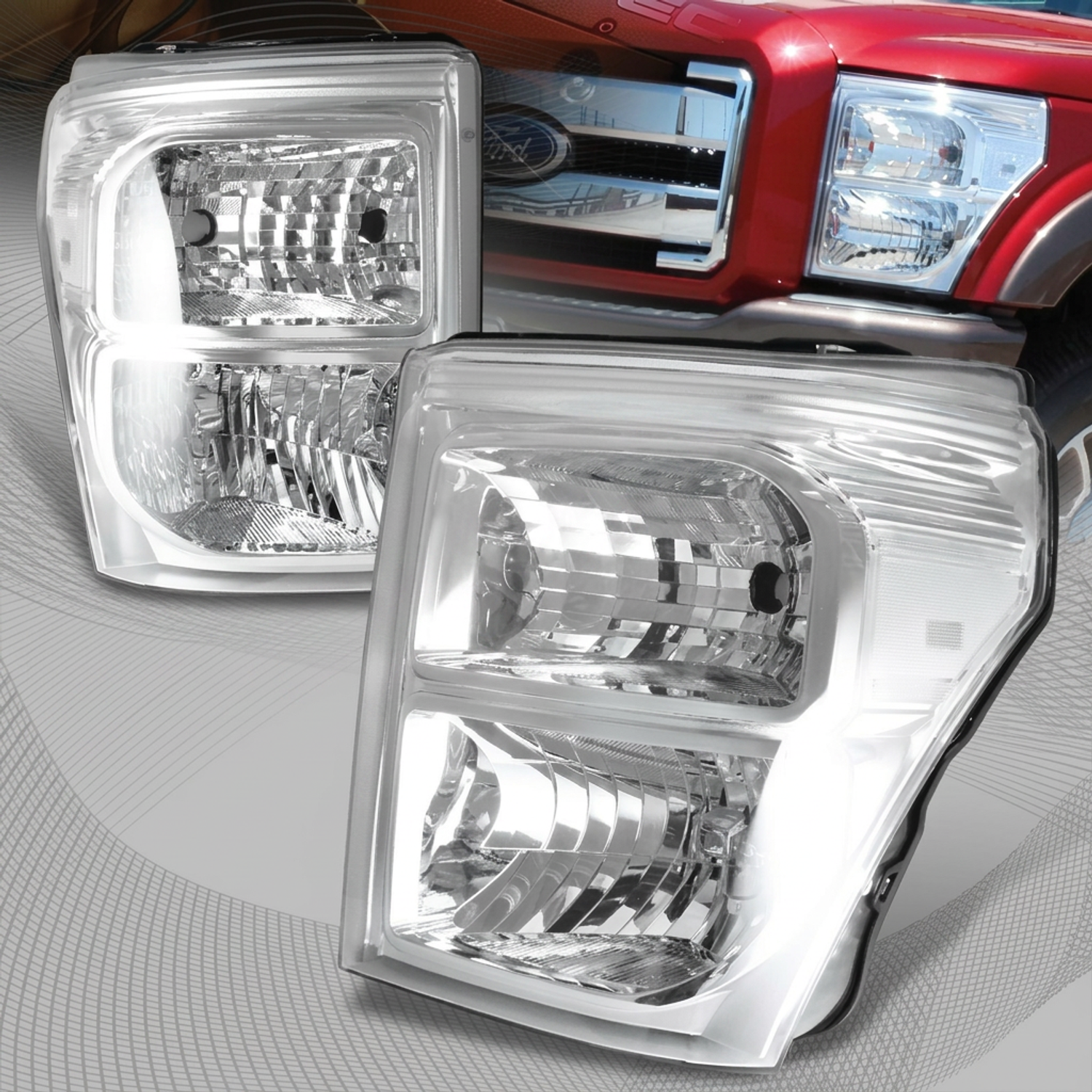 Top Gear Motors Chrome Halogen Composite Headlight Pair Left and Right for 2011–2016 Ford F-250 F-350 F-450 F-550 Super Duty - Image 2