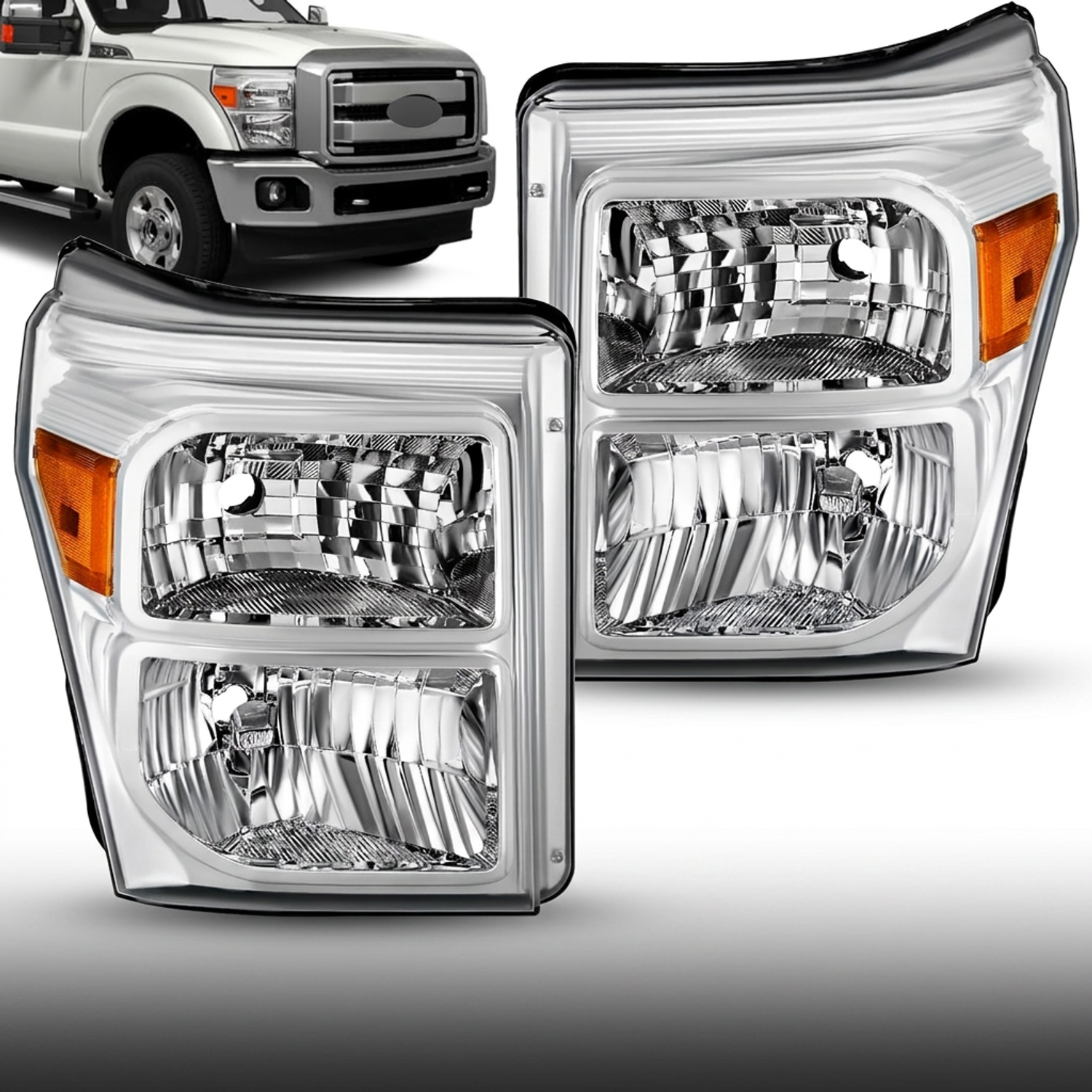 Top Gear Motors Chrome Amber Projector Halogen Headlight Pair Left and Right for 2011–2016 Ford F-250/F-350/F-450/F-550 Super Duty - Image 2