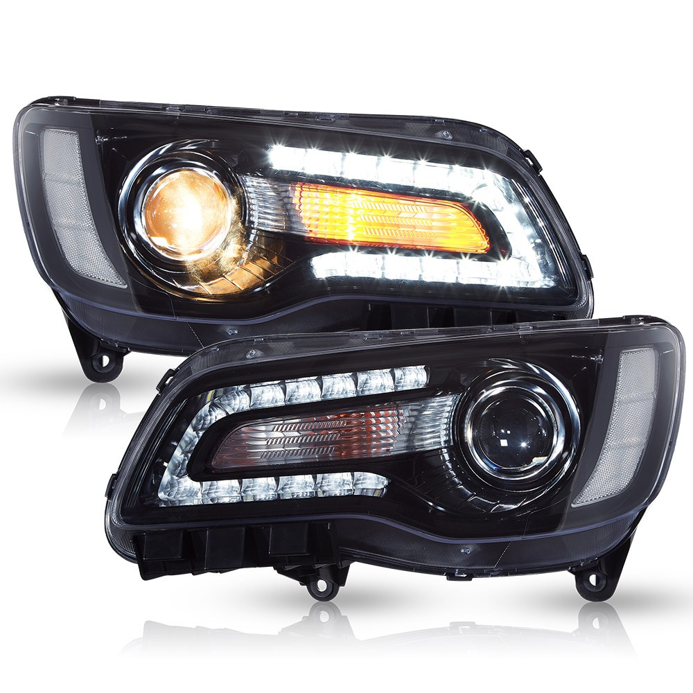 Top Gear Motors Black LED Headlight Pair Driver and Passenger Side Projector for 2011-2023 CHRYSLER 300 Clear Lens