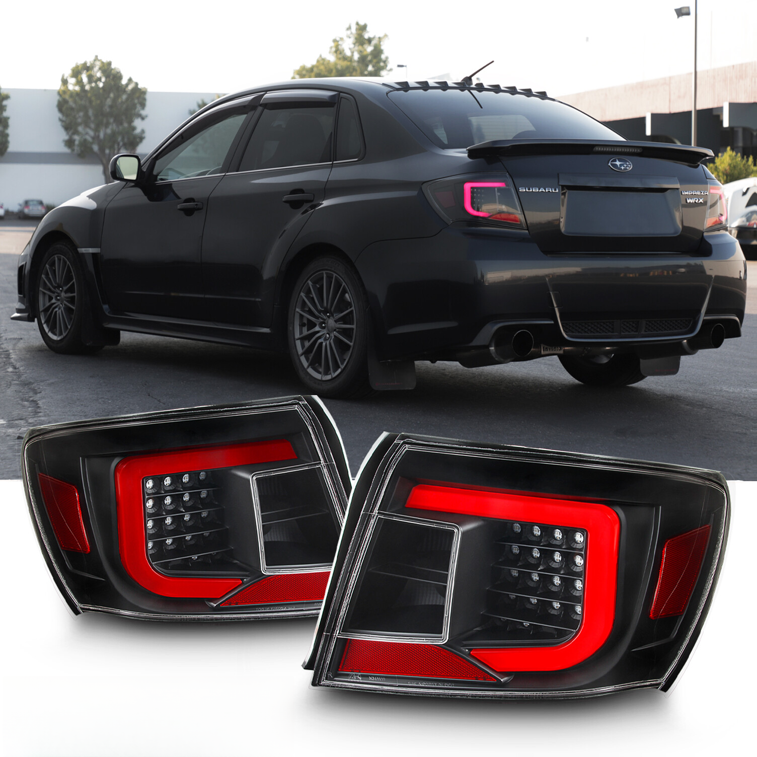 Top Gear Motors LED Tail Light Assembly Pair Left and Right for 2008–2011 Subaru Impreza and WRX Sedan Black Housing Clear Lens - Image 2