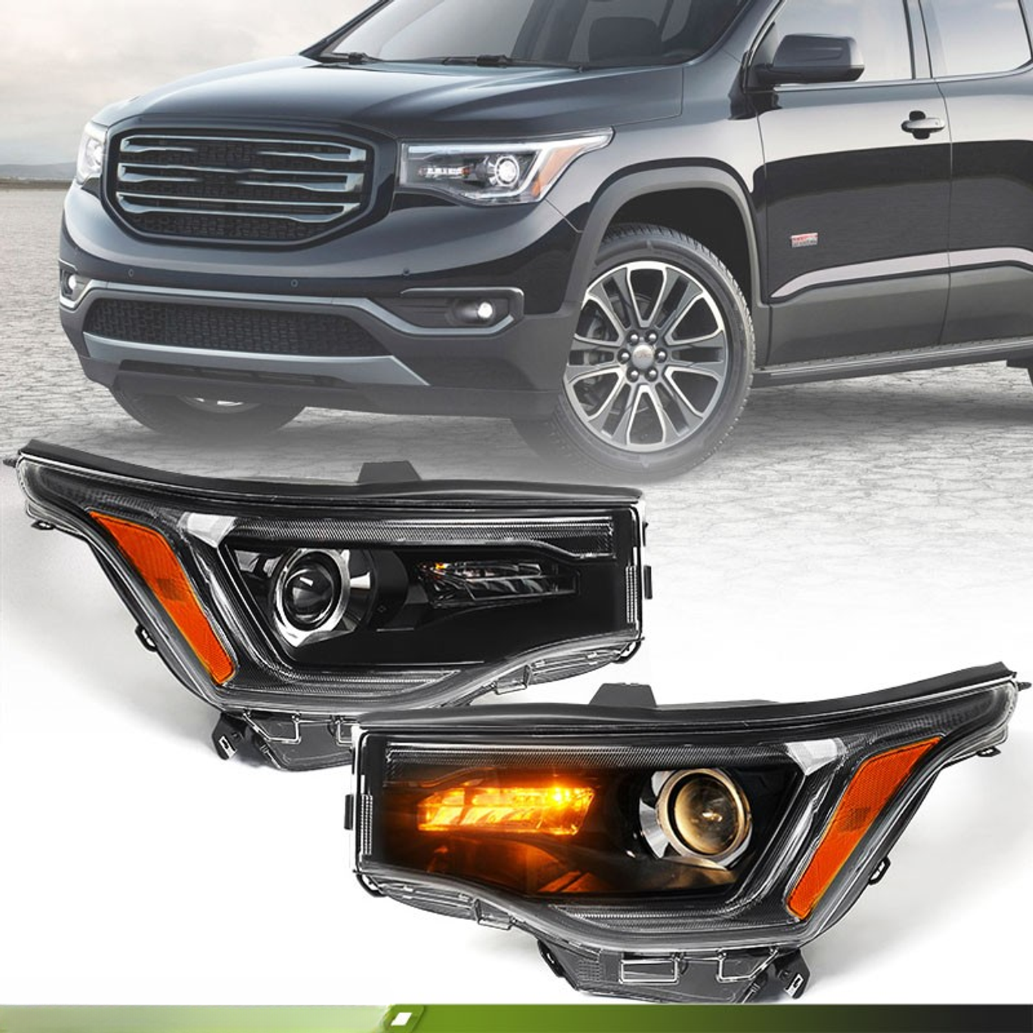Top Gear Motors Halogen Projector Headlight Assembly Pair Left and Right for GMC Acadia 2017–2019 Black Housing LED DRL Clear Lens - Image 2