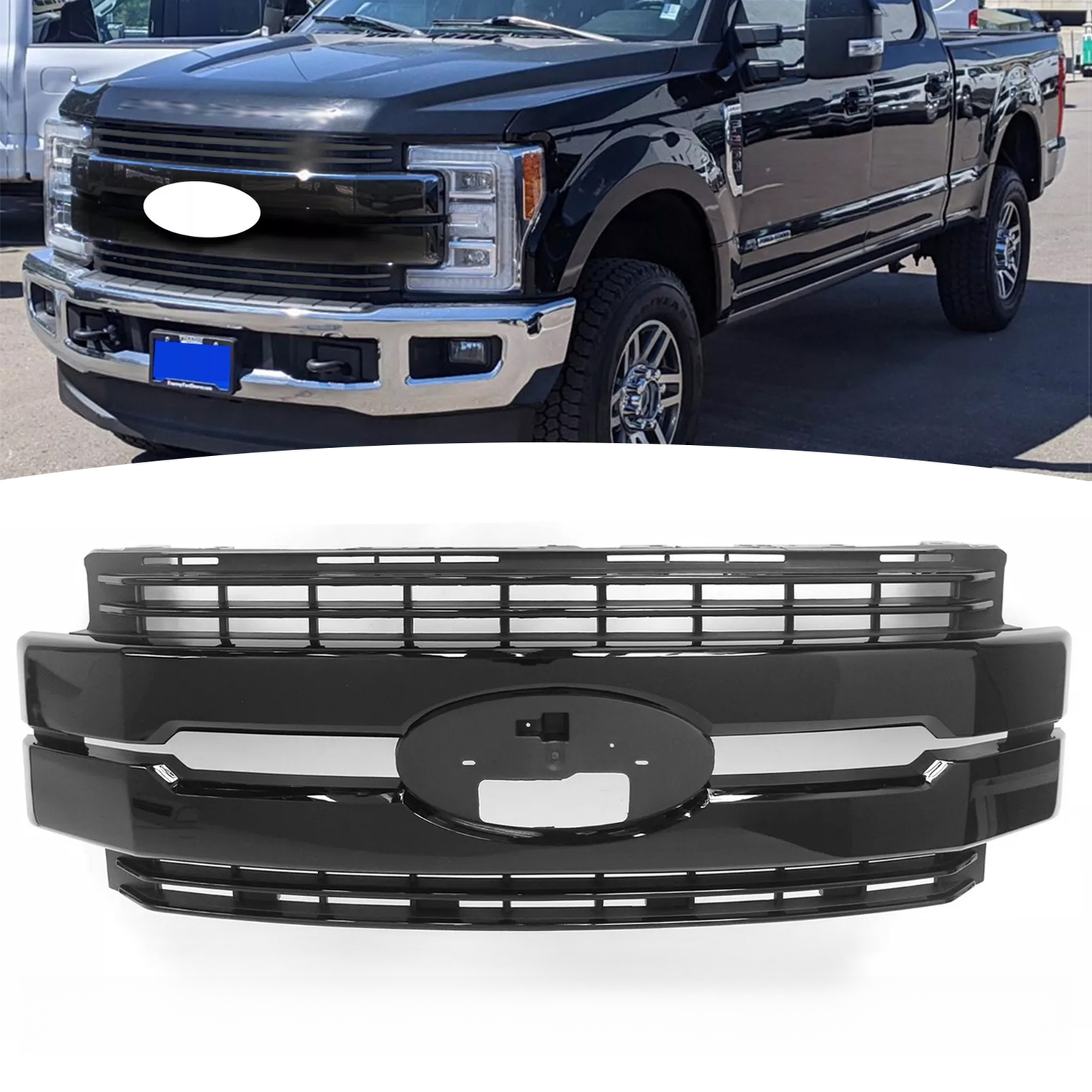 Top Gear Motors Front Bumper Grille Gloss Black for 2017-2019 Ford F-250/f-350/f-450 Super Duty