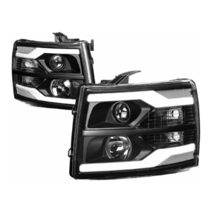 Top Gear Motors LED Projector Headlight Assembly Pair Left and Right for 2007–2014 Chevrolet Silverado Black Housing Clear Lens