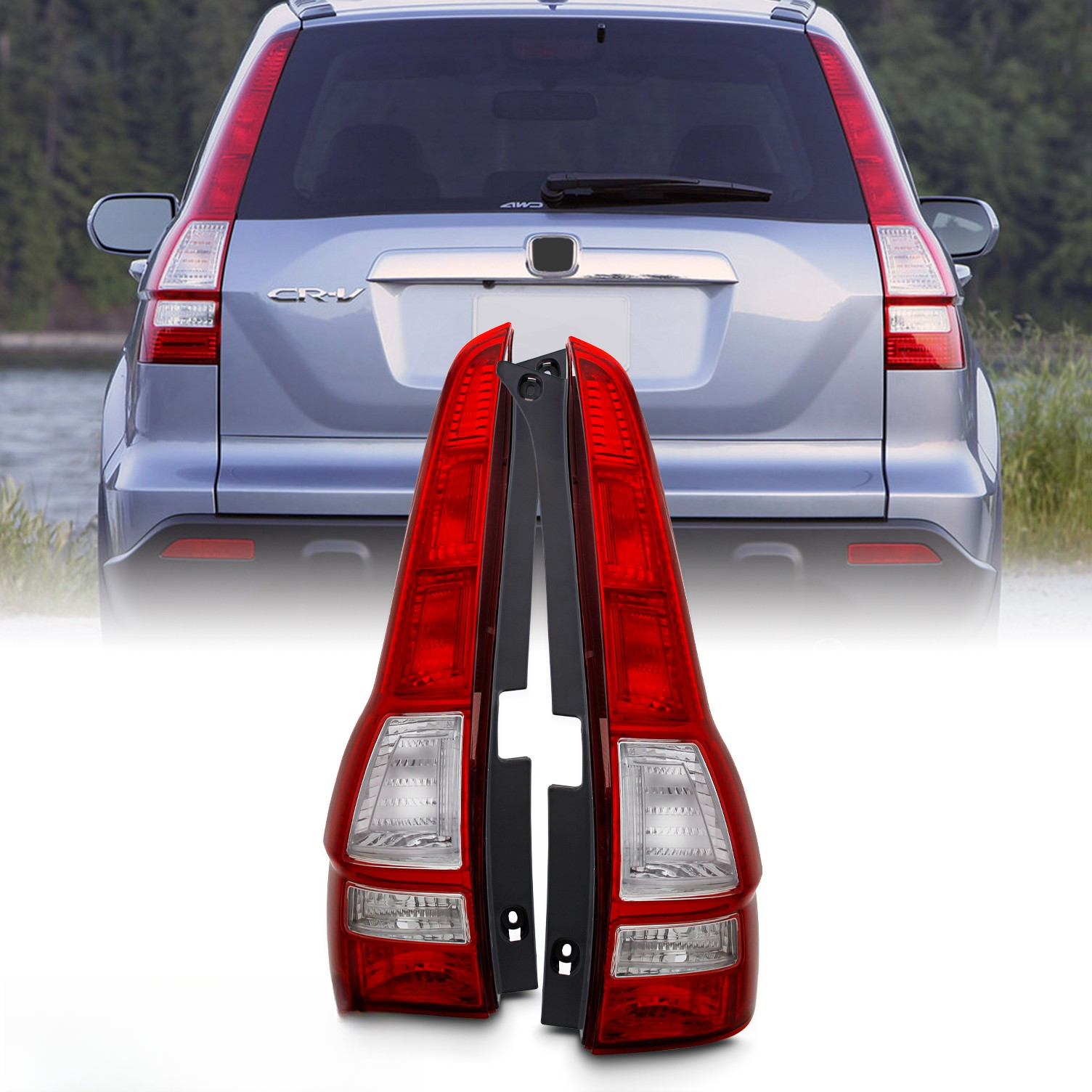 Top Gear Motors Chrome Taillight Assembly Pair Left and Right for Honda CR-V 2007–2011 Red Clear Lens Direct Replacement - Image 2