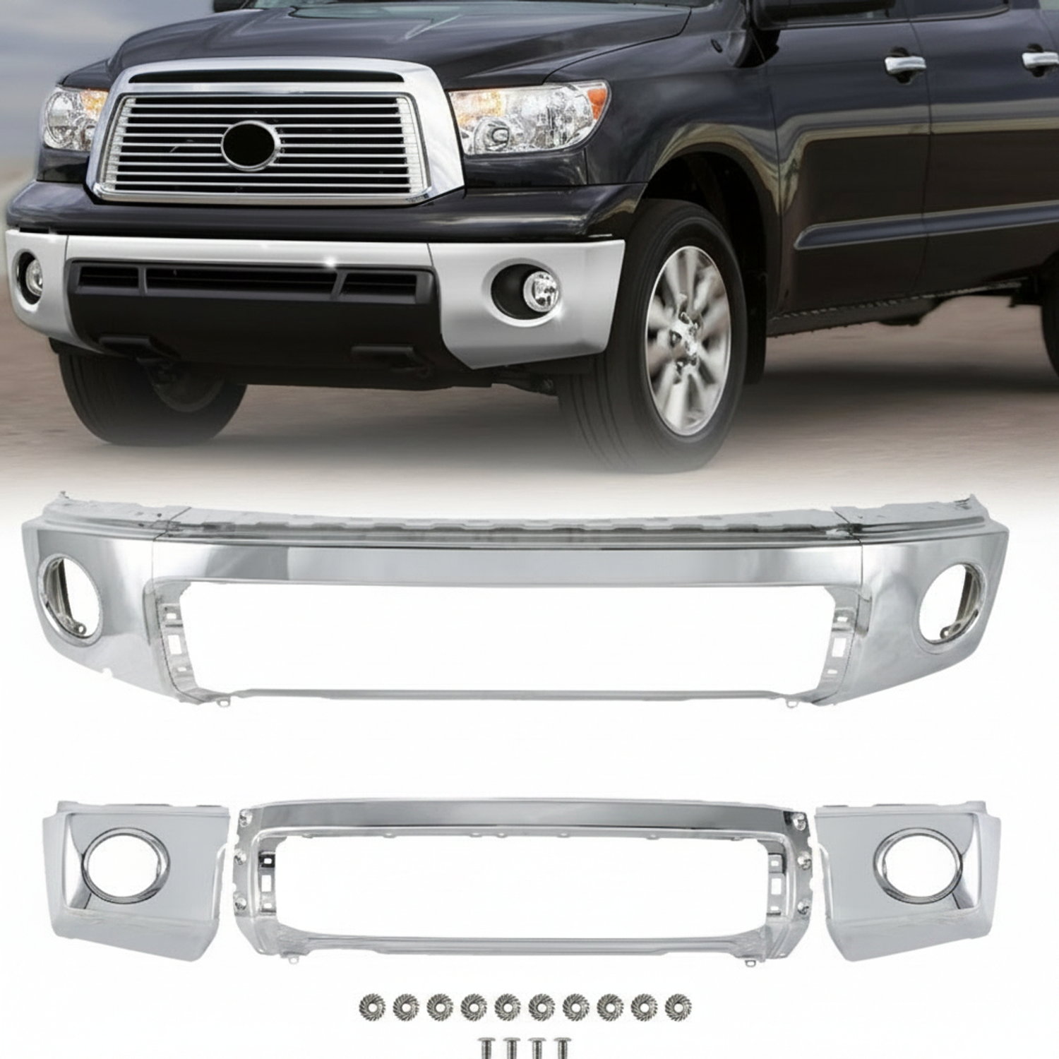 Top Gear Motors Chrome Front Bumper Face Bar for Toyota Tundra 2007–2013 Fog Cutouts No Sensor Holes - Image 2
