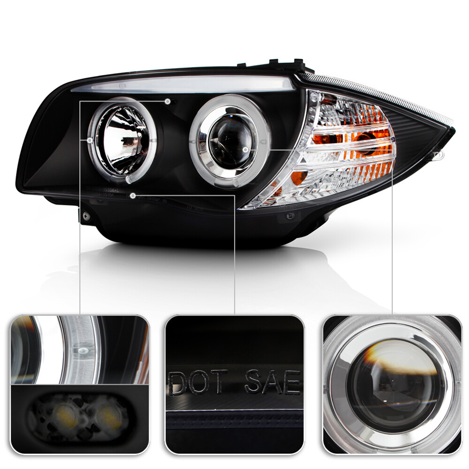 For Halogen Model 2008-2013 BMW E87 128i 135i Blk LED Halo Projector Headlights - Image 4