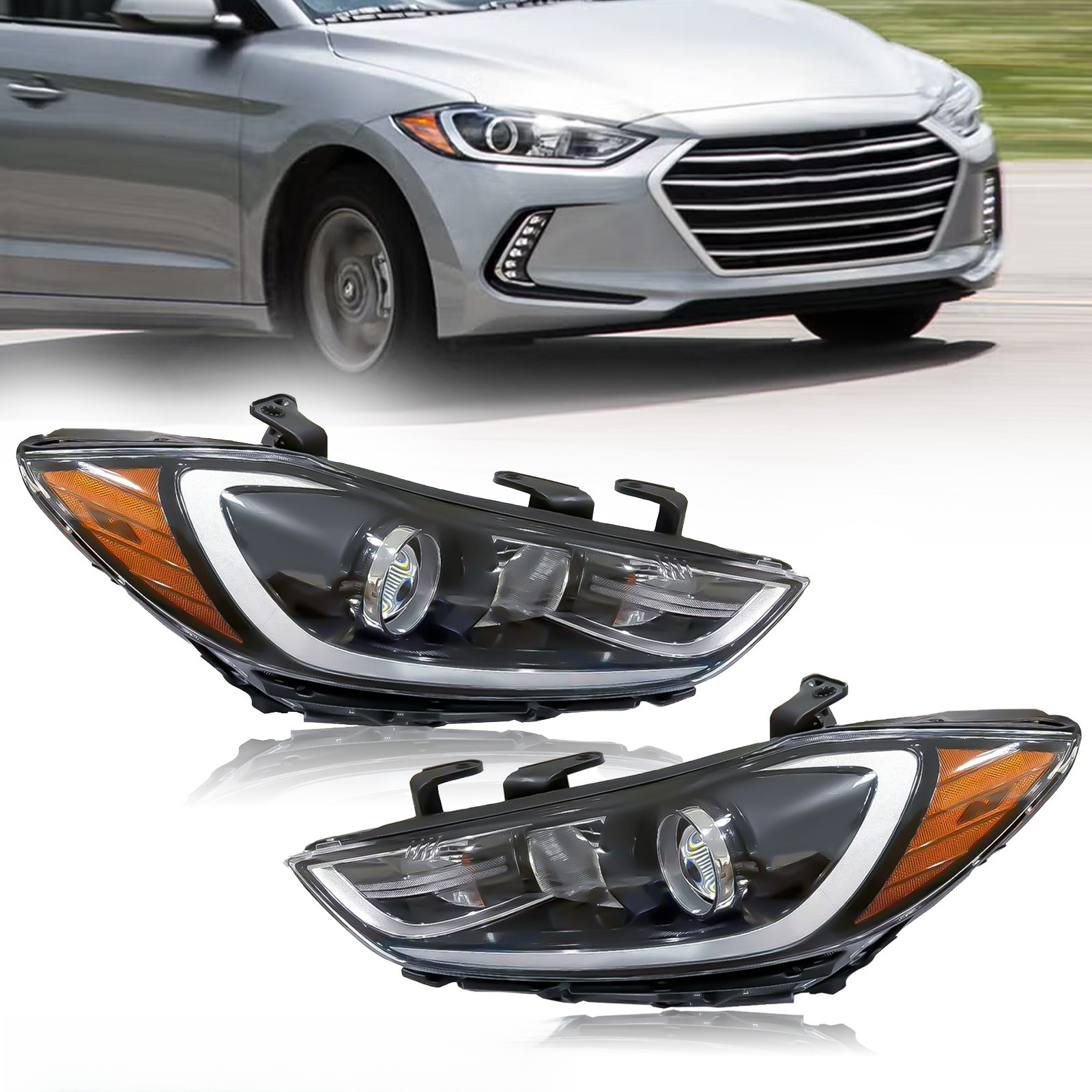 Top Gear Motors Black Halogen Headlight Pair Driver and Passenger Side for 2017-2018 HYUNDAI Elantra Clear Lens - Image 2