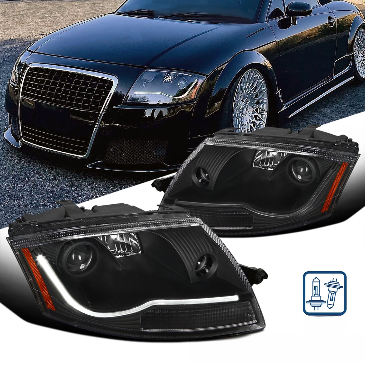 Top Gear Motors Black Halogen Headlight Pair Driver and Passenger Side for 1999-2006 AUDI TT Clear Lens - Image 2