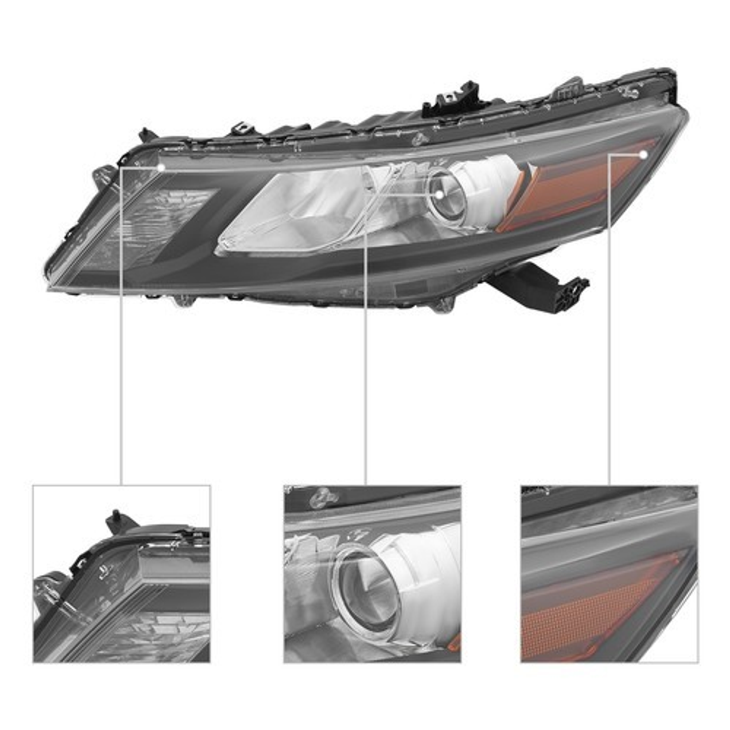 Top Gear Motors Halogen Left Driver Headlight Assembly for Honda Crosstour 2010–2012 Black Housing Clear Lens - Image 3