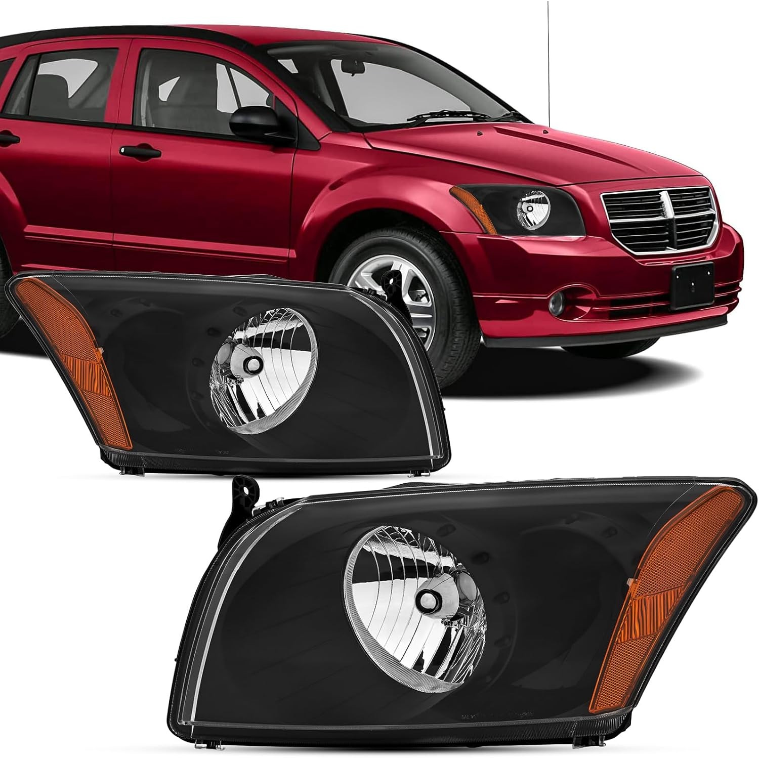 Top Gear Motors Black Halogen Headlight Assembly Pair Left and Right for 2007–2012 Dodge Caliber RT SXT SE Direct Replacement - Image 3