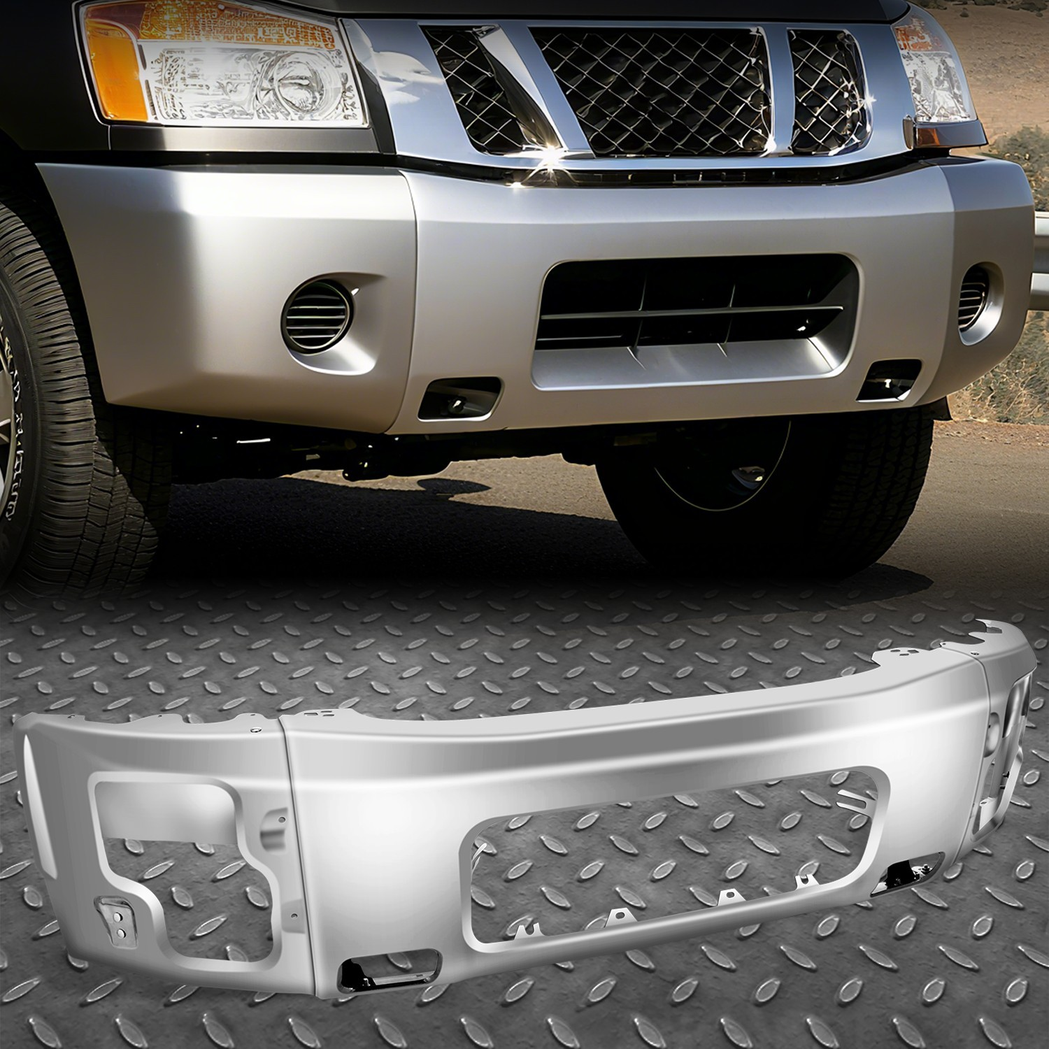 Top Gear Motors Polished Chrome Front Bumper Face Bar for 2005-2007 Nissan Armada, 2004 Nissan Pathfinder, 2004-2015 Titan Fog Cutouts - Image 3