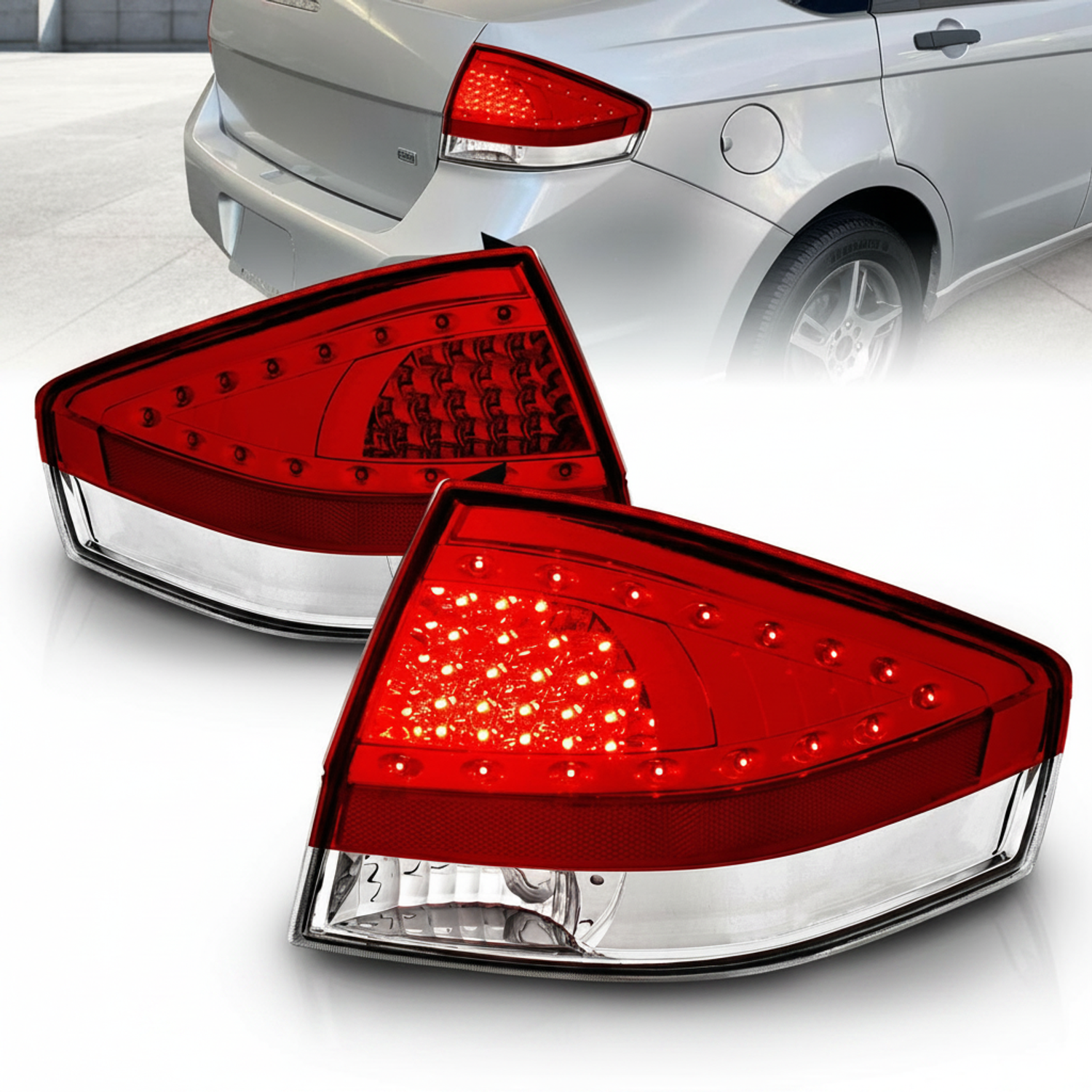 Top Gear Motors Red LED Tail Light Pair Left and Right for 2008–2011 Ford Focus S SE SEL SES Chrome Housing - Image 2