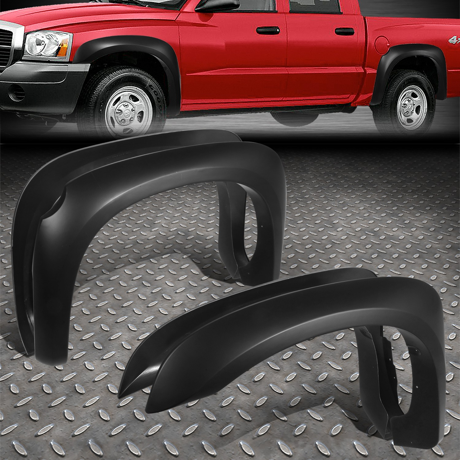 Top Gear Motors Matte Black Fender Flares for 2005-2011 Dodge Dakota Crew Cab Factory-style Wheel Arch Set - Image 3