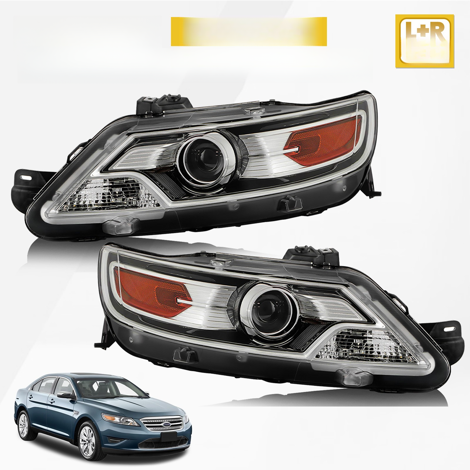 Top Gear Motors Halogen Projector Headlight Assembly Pair Left and Right for 2010-2012 Ford Taurus SE/SEL/Limited Chrome Housing Clear Lens - Image 2
