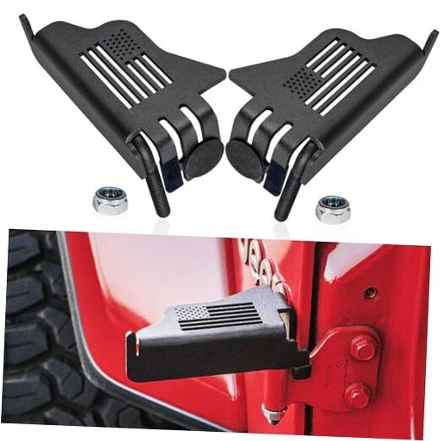 Steel Front Foot Pegs Rest Pedal Exterior Door Hinge For Jeep Wrangler JK JL JT - Image 3