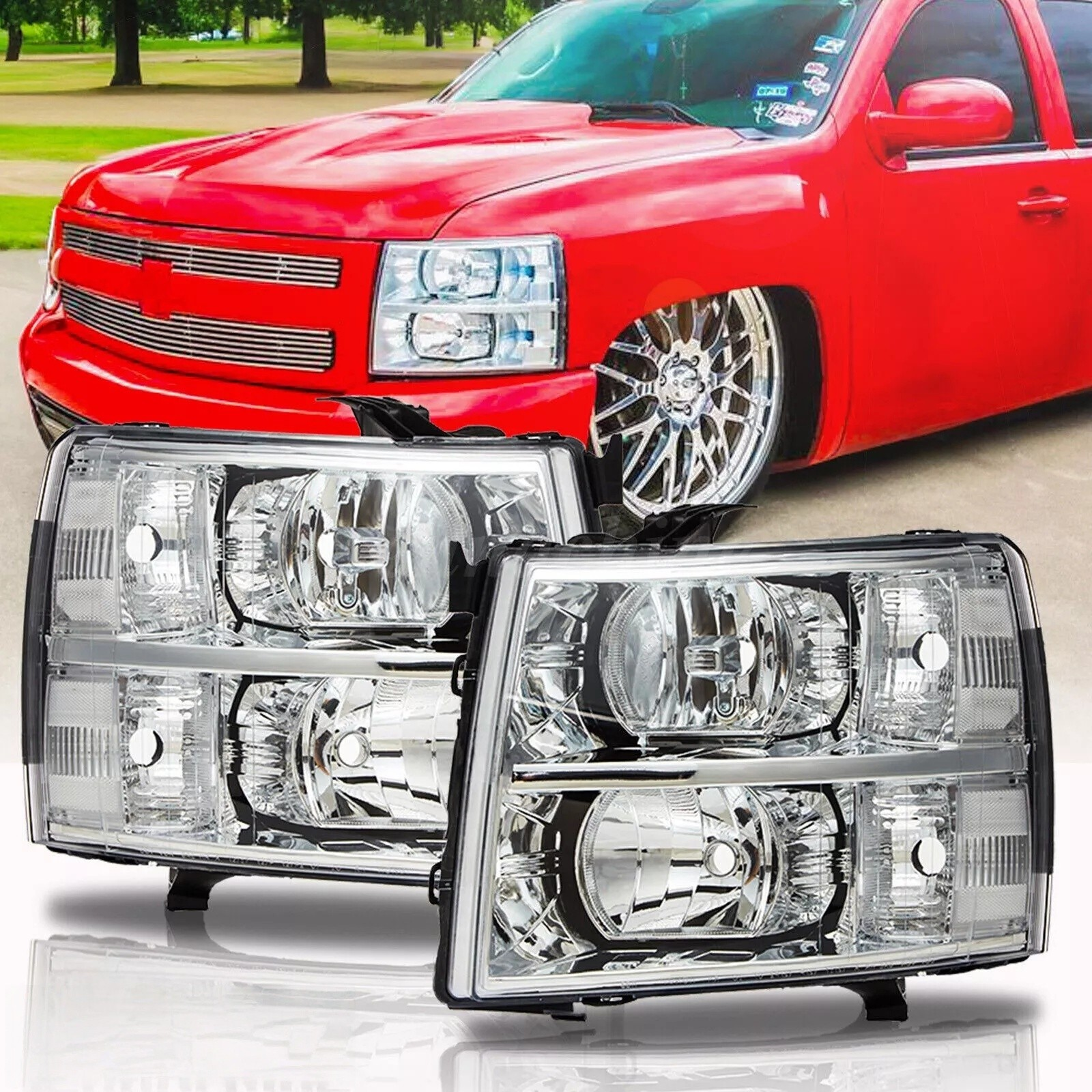 Top Gear Motors Clear Chrome Headlight Assembly Pair for 2007–2013 Chevrolet Silverado 1500 / 2500 / 3500 - Image 5