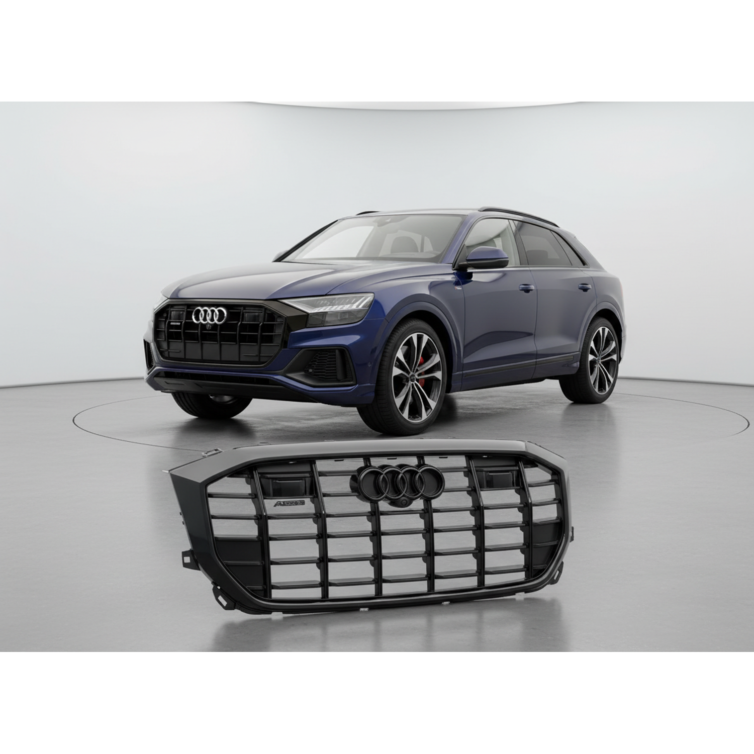 Top Gear Motors Black Textured Front Bumper Center Grille for 2019-2023 Audi Q8 - Image 2