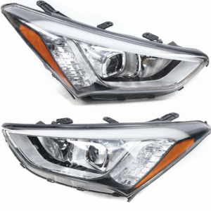 Top Gear Motors Halogen Headlight Assembly Pair Left and Right for Hyundai Santa Fe 2013–2016 Black Housing Clear Lens