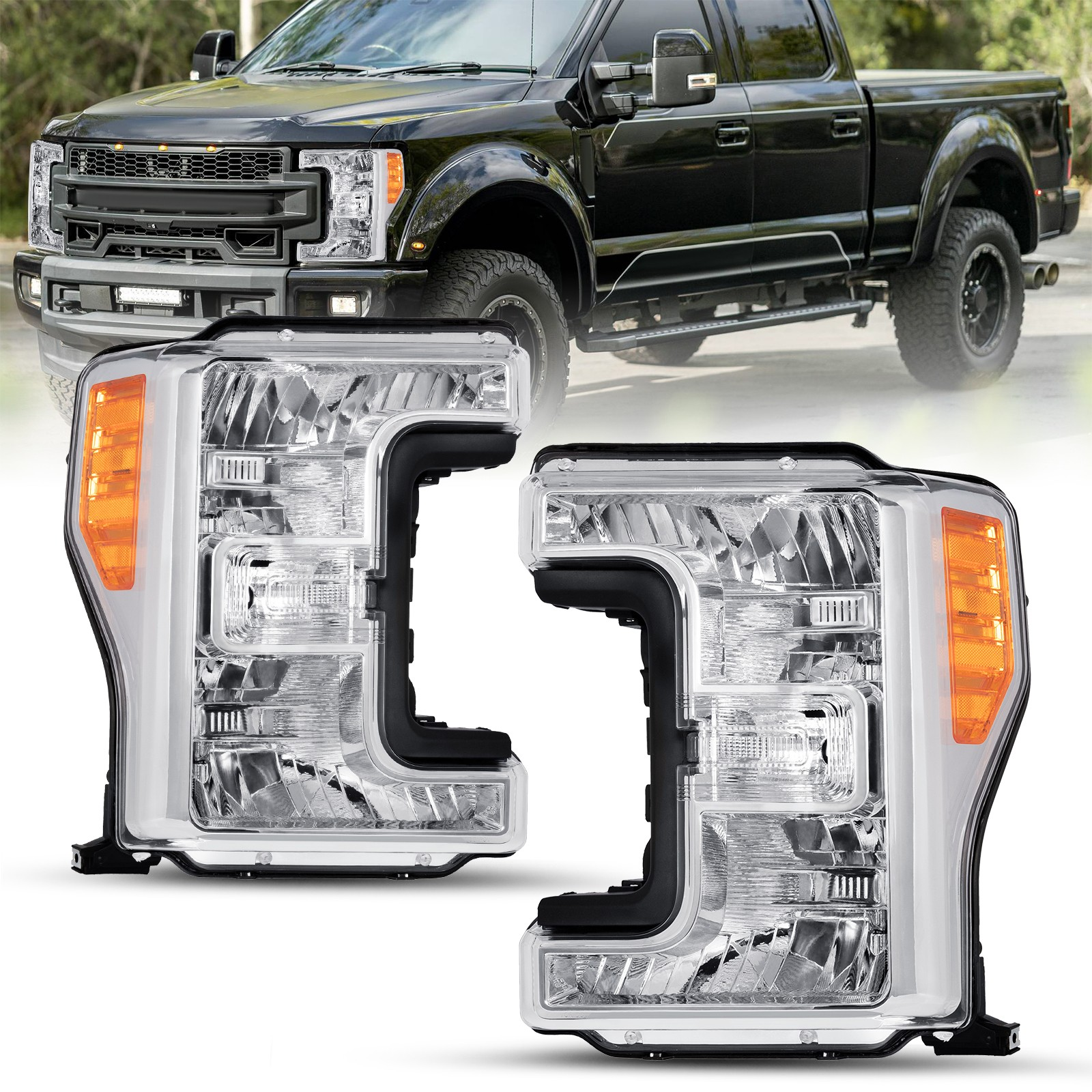 Top Gear Motors Chrome Halogen Headlight Pair Left and Right for 2017–2019 Ford F-250 F-350 F-450 F-550 Super Duty Clear Lens - Image 3