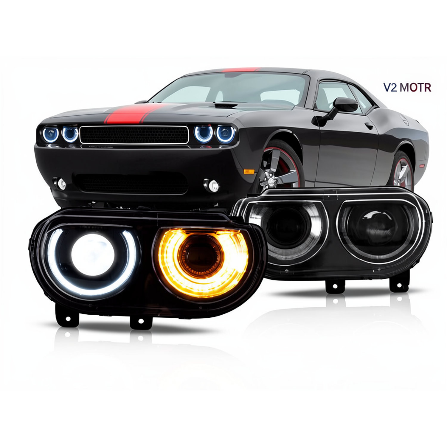 Top Gear Motors LED Headlight Assembly Pair Left and Right for 2008-2014 Dodge Challenger Black Housing Clear Lens Direct Replacement - Image 4
