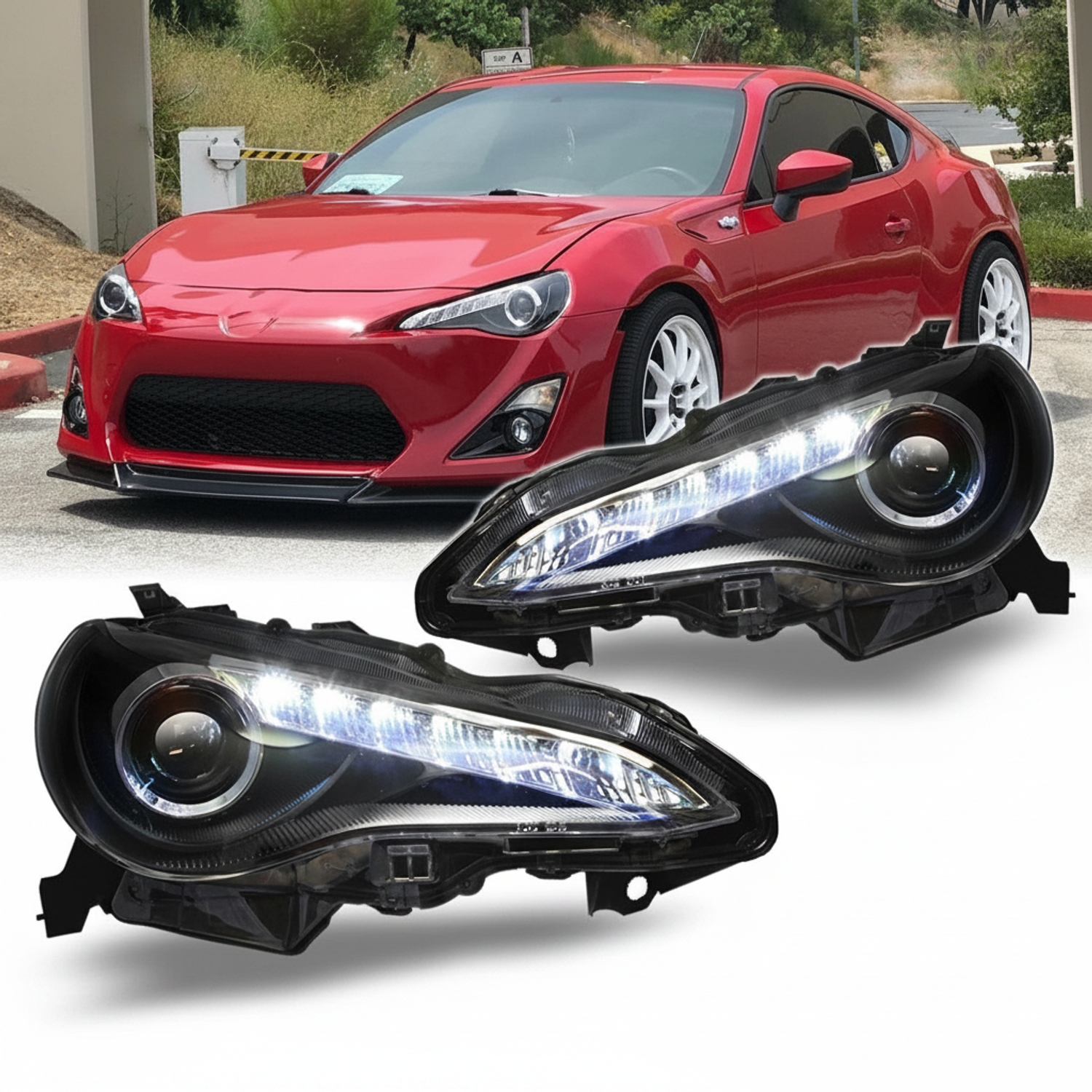 Top Gear Motors LED Projector Headlight Assembly Pair Left and Right for 2013-2016 Scion Fr-s Black Housing Clear Lens - Image 2