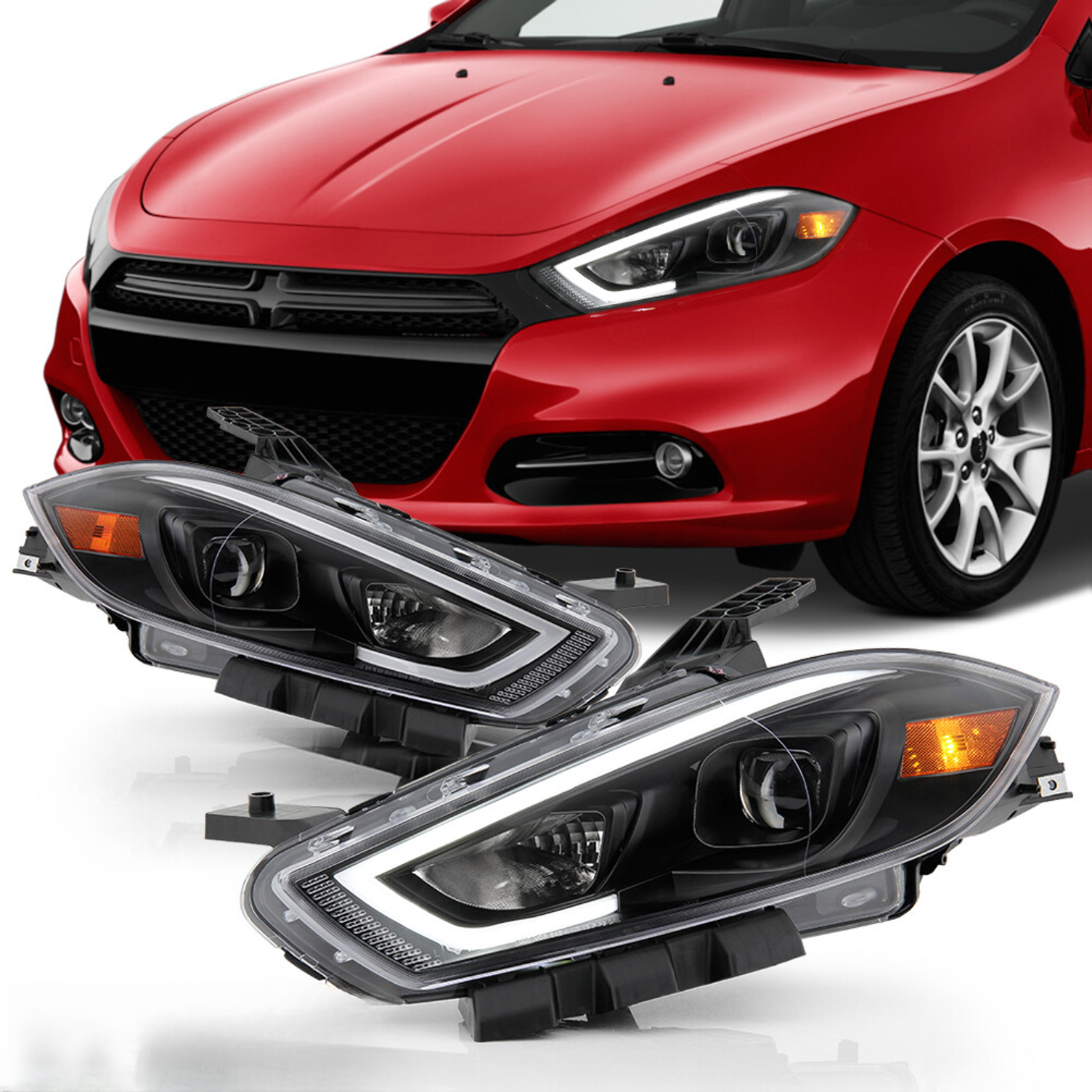 Top Gear Motors Halogen Projector Headlight Assembly Pair Left and Right for 2013-2016 Dodge Dart Black Housing Clear Lens - Image 3