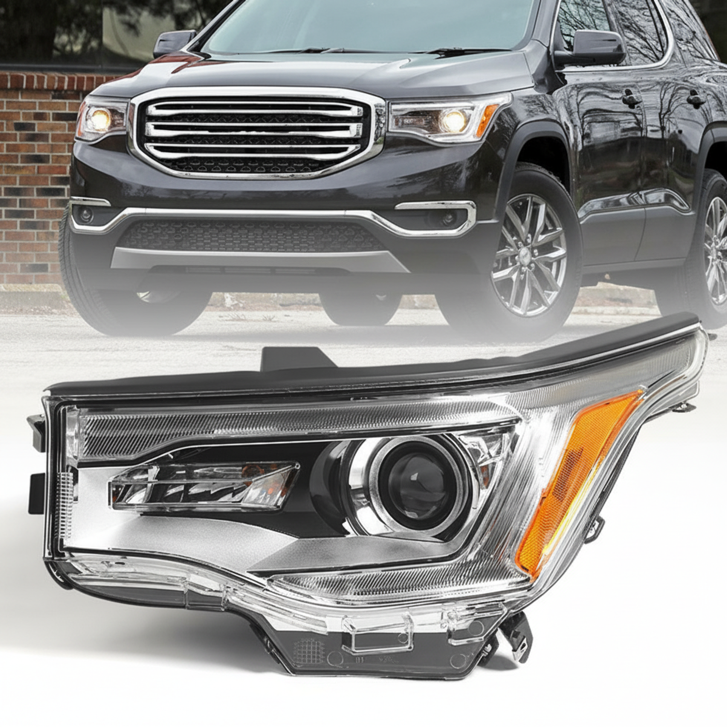Top Gear Motors Left Halogen Headlight Assembly for GMC Acadia 2017–2019 Driver Side Chrome LED DRL - Image 2