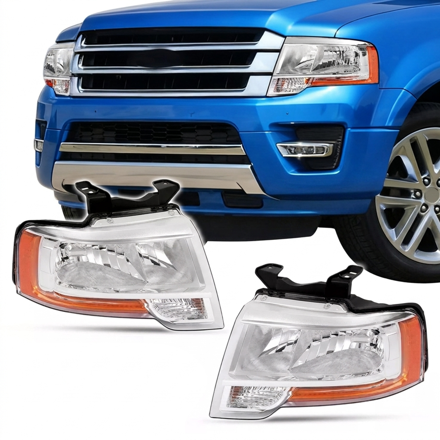 Top Gear Motors 2015-2017 Ford Expedition Left and Right Reflector Halogen Headlight Assembly Pair - Image 2