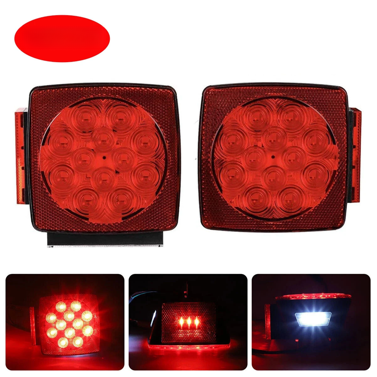 Top Gear Motors Set of 2 Submersible LED Trailer Tail Lights for Boat Marker Truck Waterproof Red - Image 4