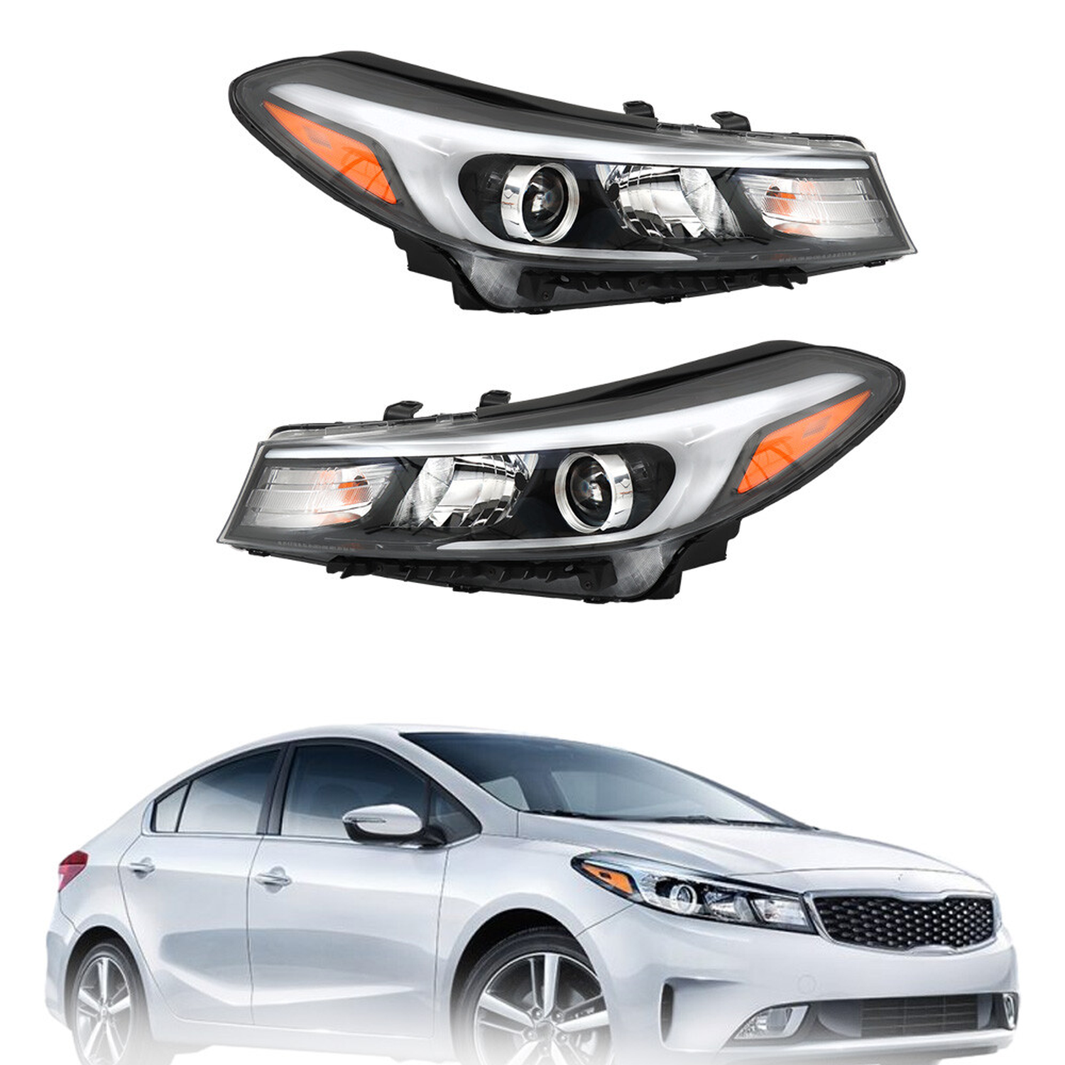 Top Gear Motors Black Halogen Headlight Pair Driver and Passenger Side for 2017-2018 KIA Forte Clear Lens - Image 3