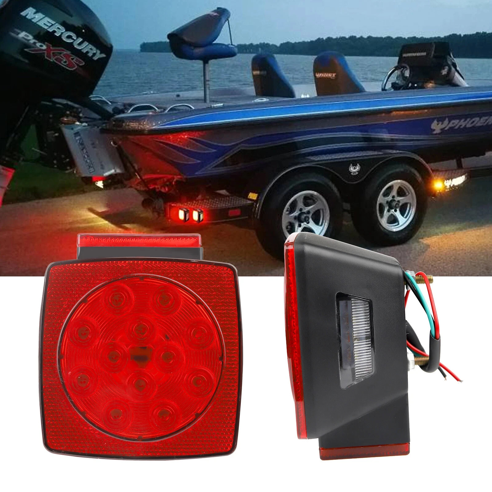 Top Gear Motors LED Square Submersible Trailer Taillight Pair Left and Right 12V Red Universal Boat Truck Marine - Image 4