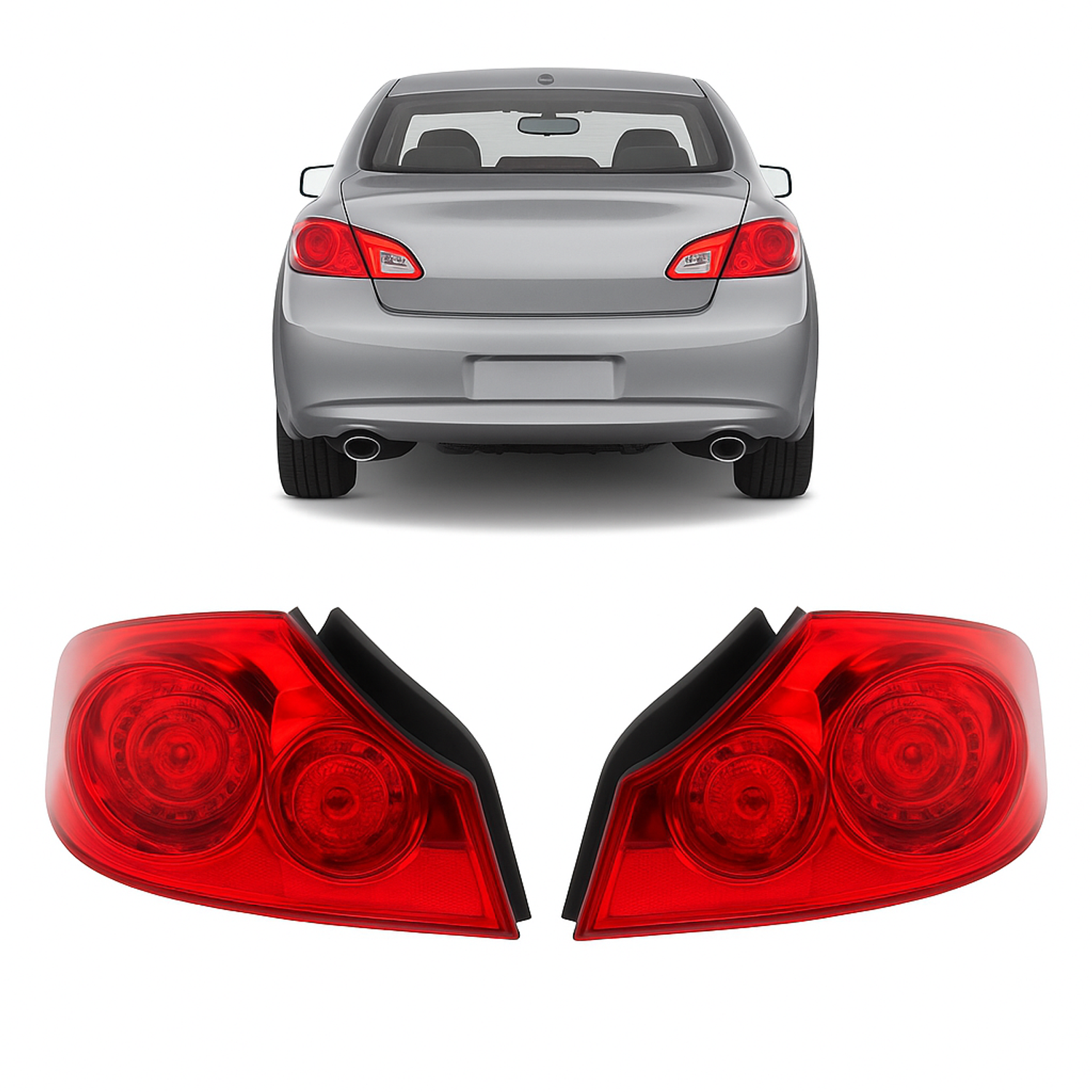 Top Gear Motors Halogen Tail Light Pair Driver and Passenger Side for 2007-2015 INFINITI Q40 Red Lens - Image 2