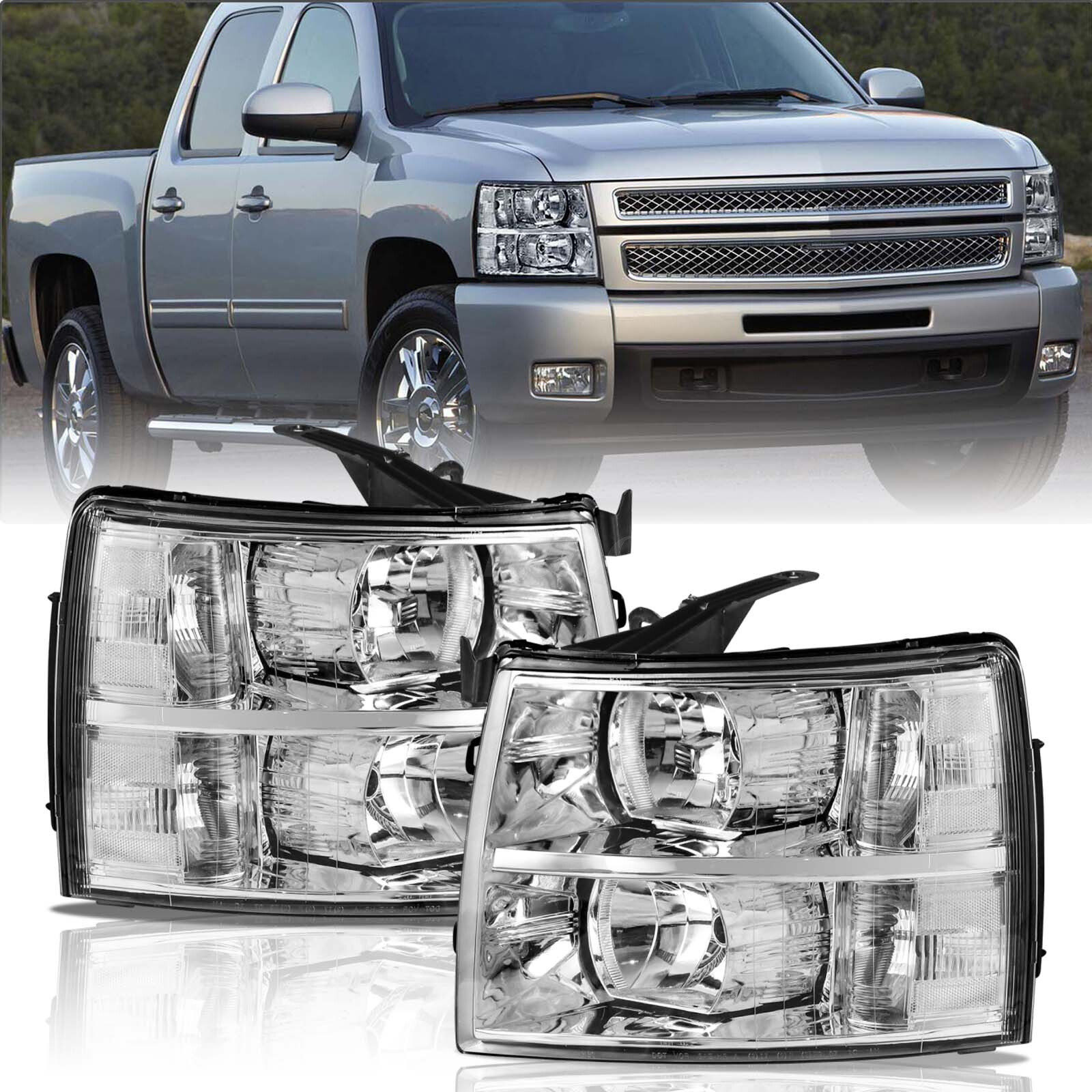 Top Gear Motors Clear Chrome Headlight Assembly Pair for 2007–2013 Chevrolet Silverado 1500 / 2500 / 3500 - Image 2