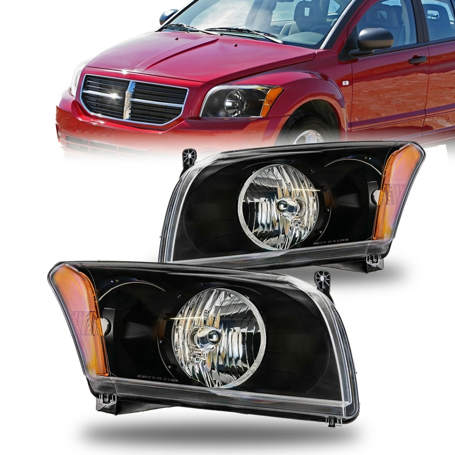 Top Gear Motors Black Halogen Headlight Assembly Pair Left and Right for 2007–2012 Dodge Caliber RT SXT SE Direct Replacement - Image 2