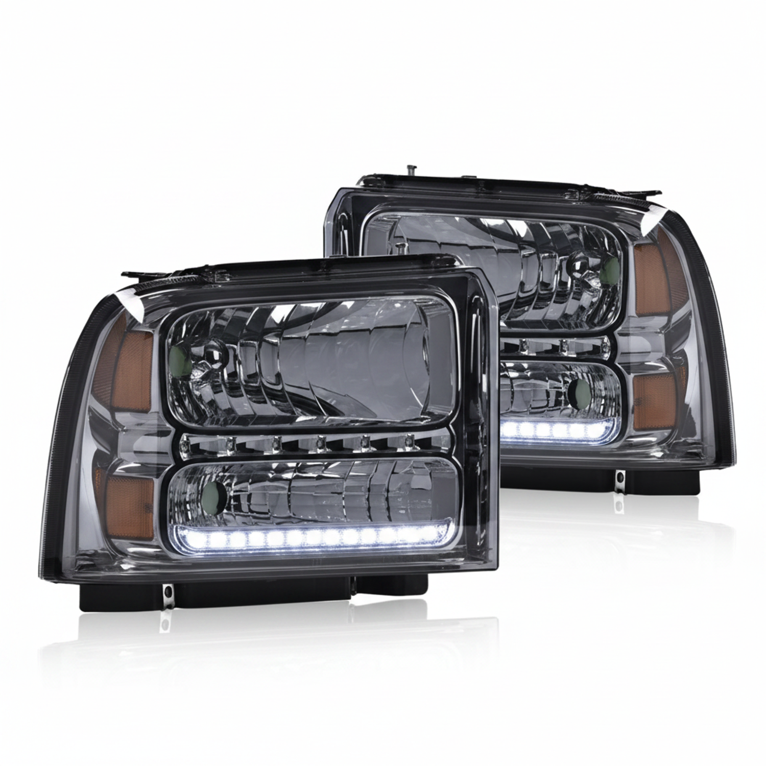 Top Gear Motors Smoke LED Headlight Assembly Pair Left and Right for 2005-2007 Ford F-250 Super Duty, F-350 Super Duty, and Excursion