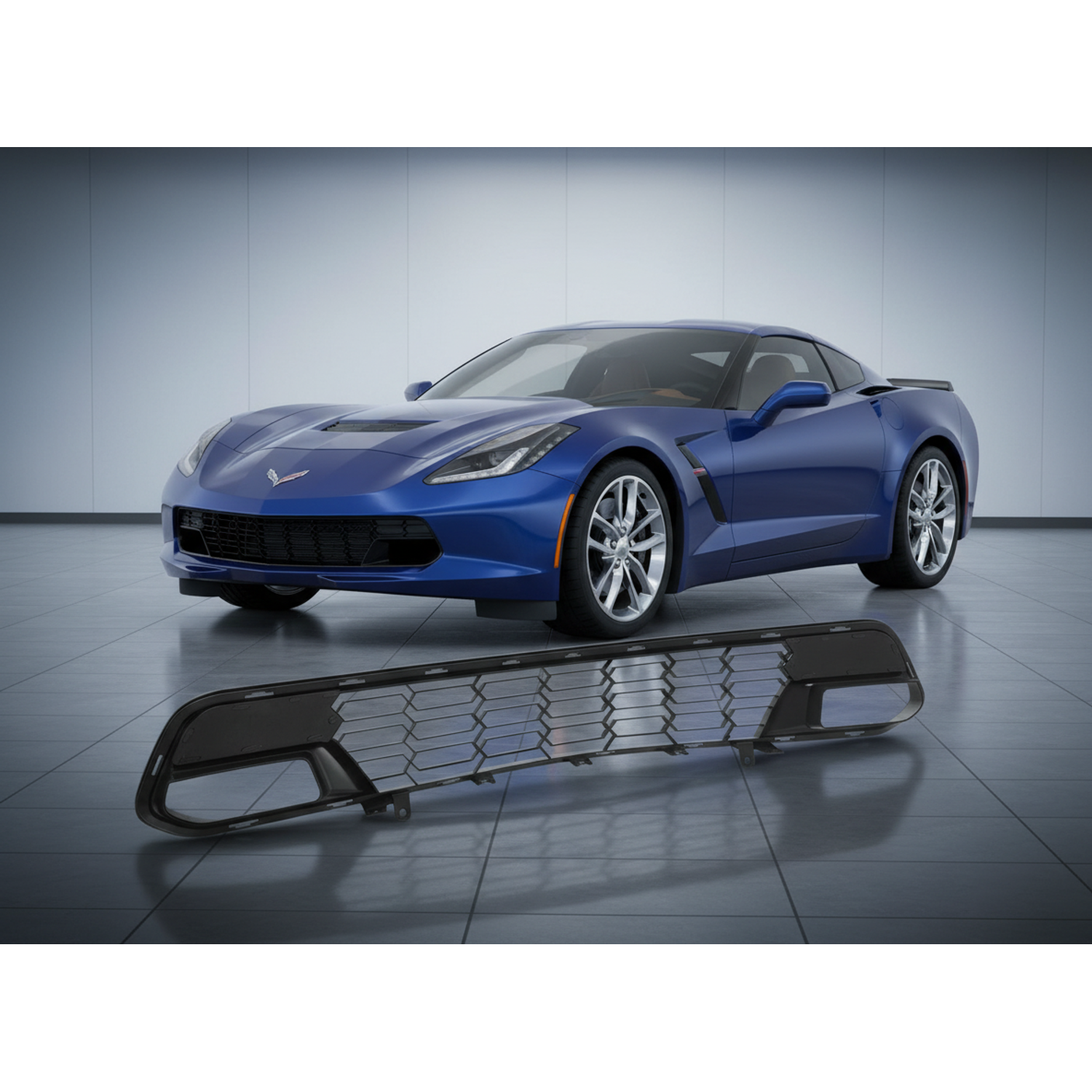 Top Gear Motors Glossy Black Front Bumper Lower Grille Without Camera for 2014-2019 Chevrolet Corvette C7 - Image 2