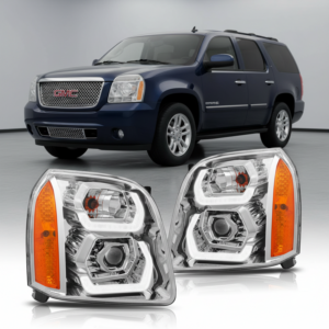 Top Gear Motors LED Projector Headlights with Sequential Signal, Chrome, Left and Right Pair, Set of 2, for 2007-2014 GMC Yukon