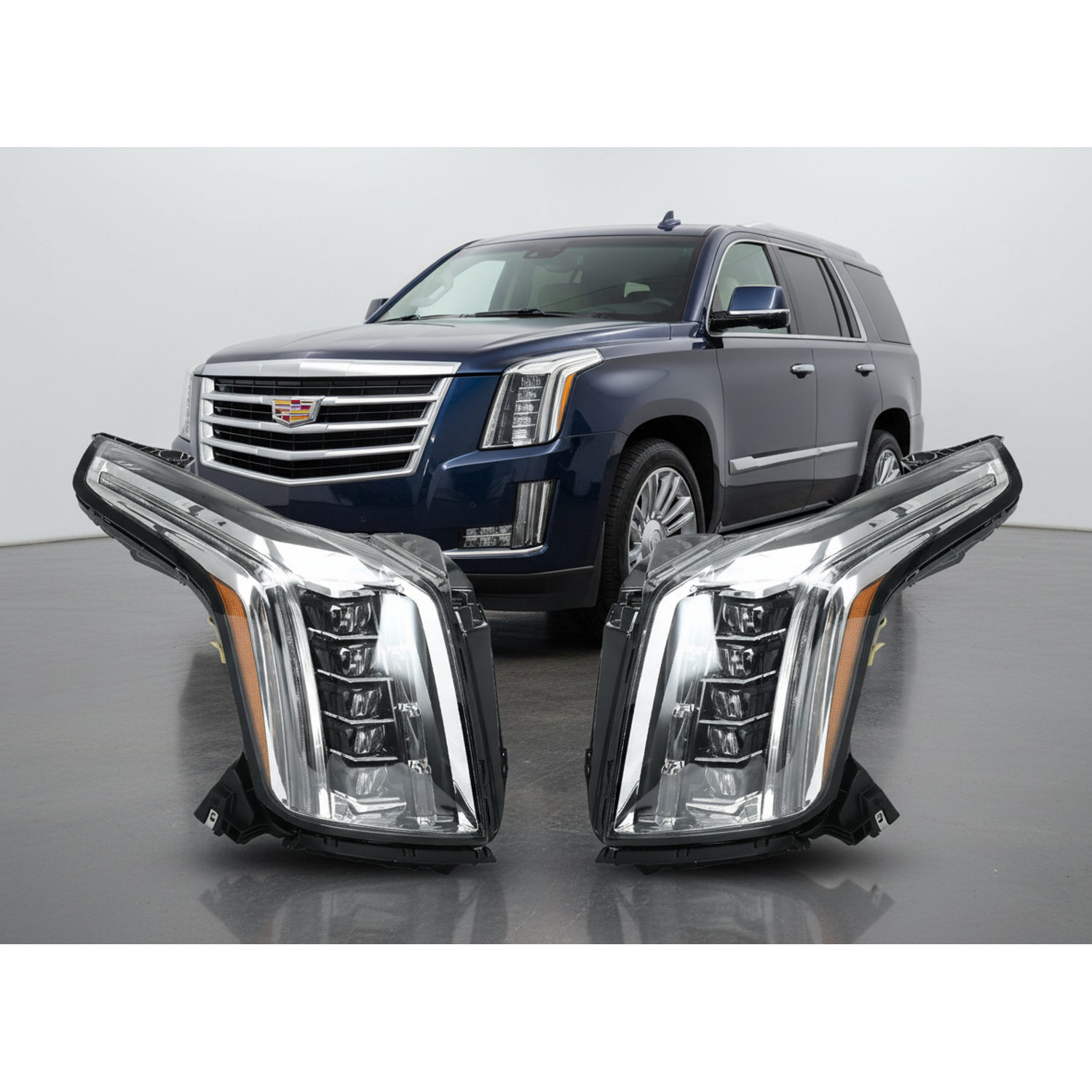 Top Gear Motors Chrome LED Headlight Assembly Pair Set of 2 Left Right for 2015-2020 CADILLAC Escalade - Image 2