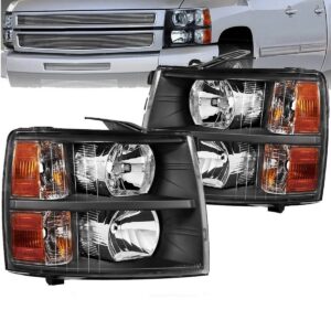 Spec-D Tuning Black Headlights Assembly Compatible with 2007-2013 Chevy Silverado 1500, 2007-2014 2500HD 3500HD, L+R Pair Head Light Lamp