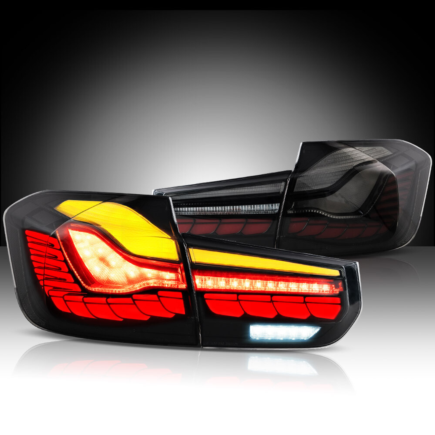 Top Gear Motors LED Tail Light Assembly Pair Left and Right for 2012-2018 BMW 3 Series F30 F35 and F80 M3 Black Housing Smoke Lens