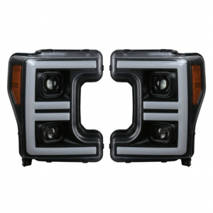 Spec-D Tuning Black Smoke Projector Headlights w/ LED Sequential Turn Signal Switchback Compatible with 2017-2019 Ford F-250, F-350, F-450, F-550 Super Duty, Left + Right Pair Headlamps Assembly
