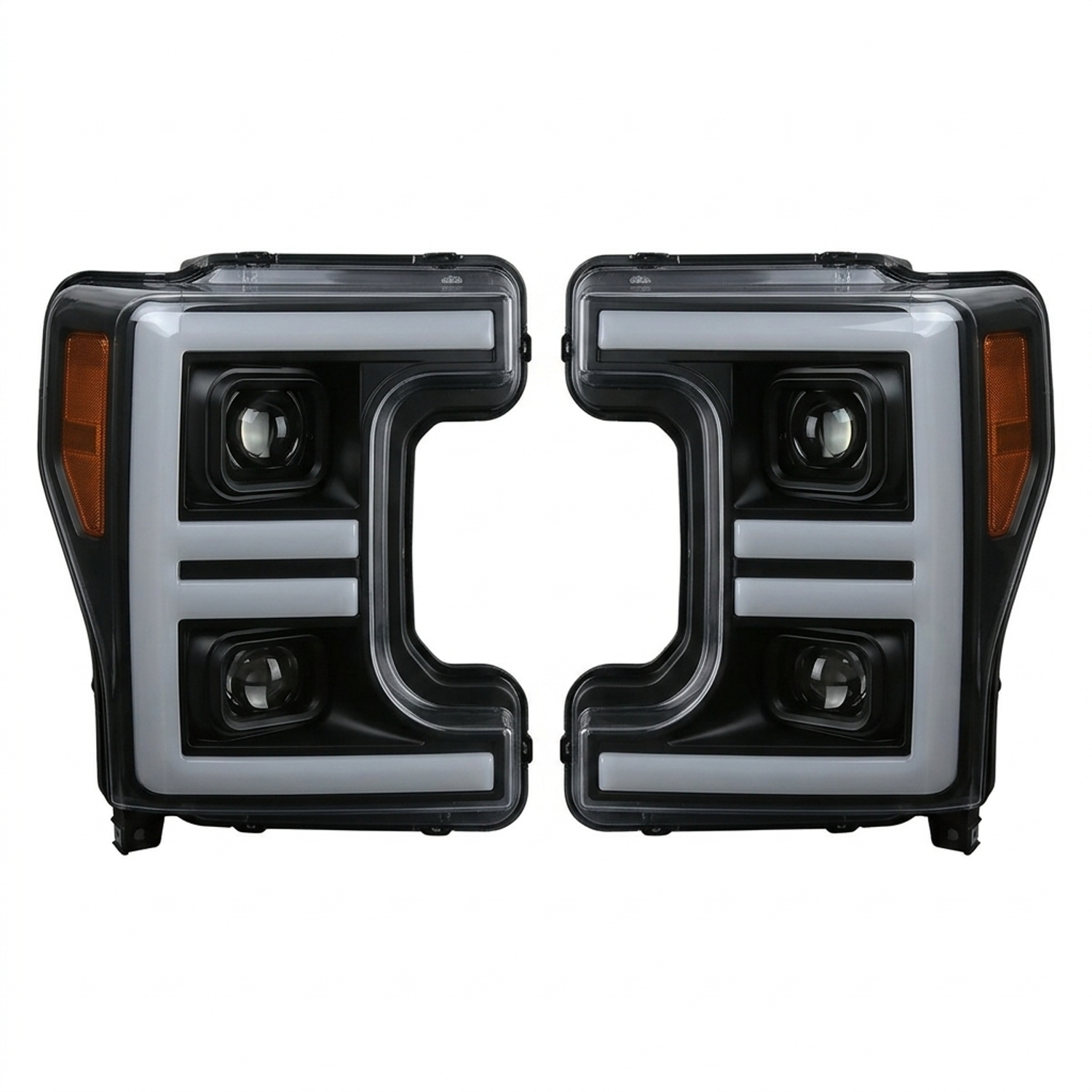 Spec-D Tuning Black Smoke Projector Headlights w/ LED Sequential Turn Signal Switchback Compatible with 2017-2019 Ford F-250, F-350, F-450, F-550 Super Duty, Left + Right Pair Headlamps Assembly