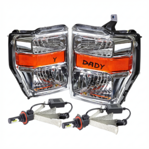 Top Gear Motors LED Headlight Assembly Pair Left and Right for 2008-2010 Ford F-250 F-350 F-450 F-550 Super Duty Clear Lens Chrome Housing Amber Corner