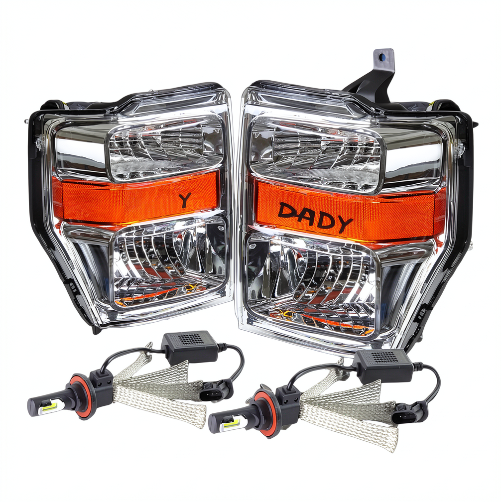 Top Gear Motors LED Headlight Assembly Pair Left and Right for 2008-2010 Ford F-250 F-350 F-450 F-550 Super Duty Clear Lens Chrome Housing Amber Corner