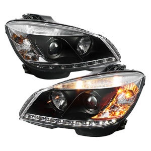 Top Gear Motors Black LED DRL Projector Headlight Pair Left and Right for 2008–2011 Mercedes-Benz C-Class W204