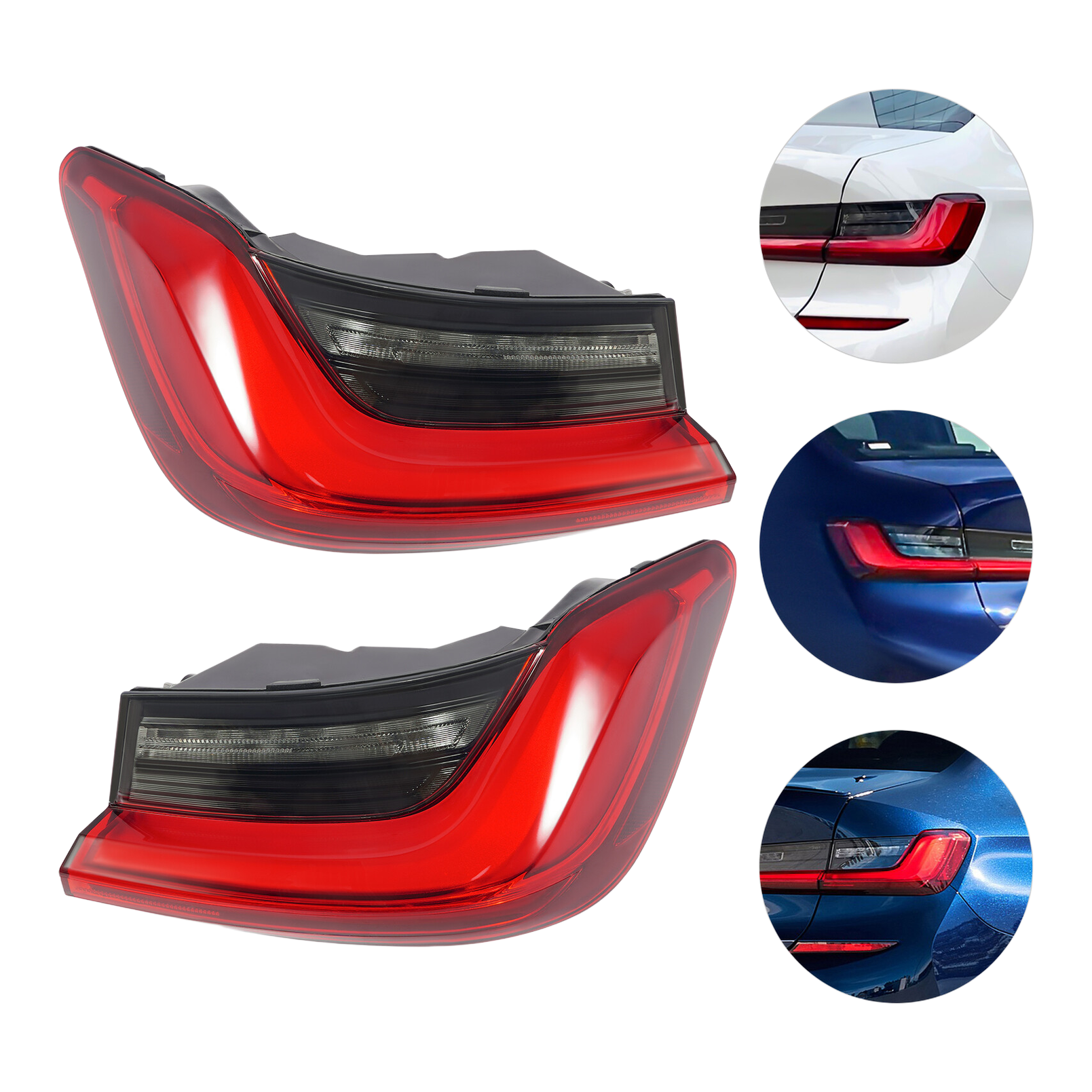 Top Gear Motors LED Tail Light Pair Left and Right for 2019-2022 BMW 3-Series Rear Outer Black Housing