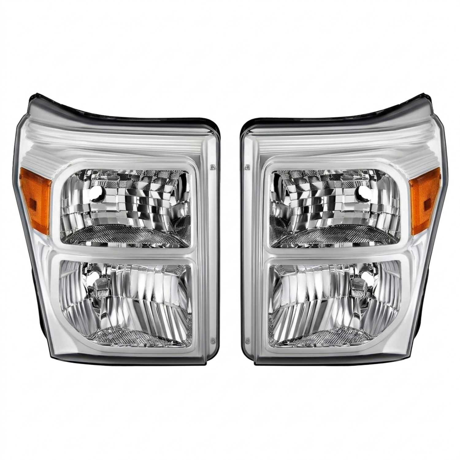 Top Gear Motors Chrome Amber Projector Halogen Headlight Pair Left and Right for 2011–2016 Ford F-250/F-350/F-450/F-550 Super Duty