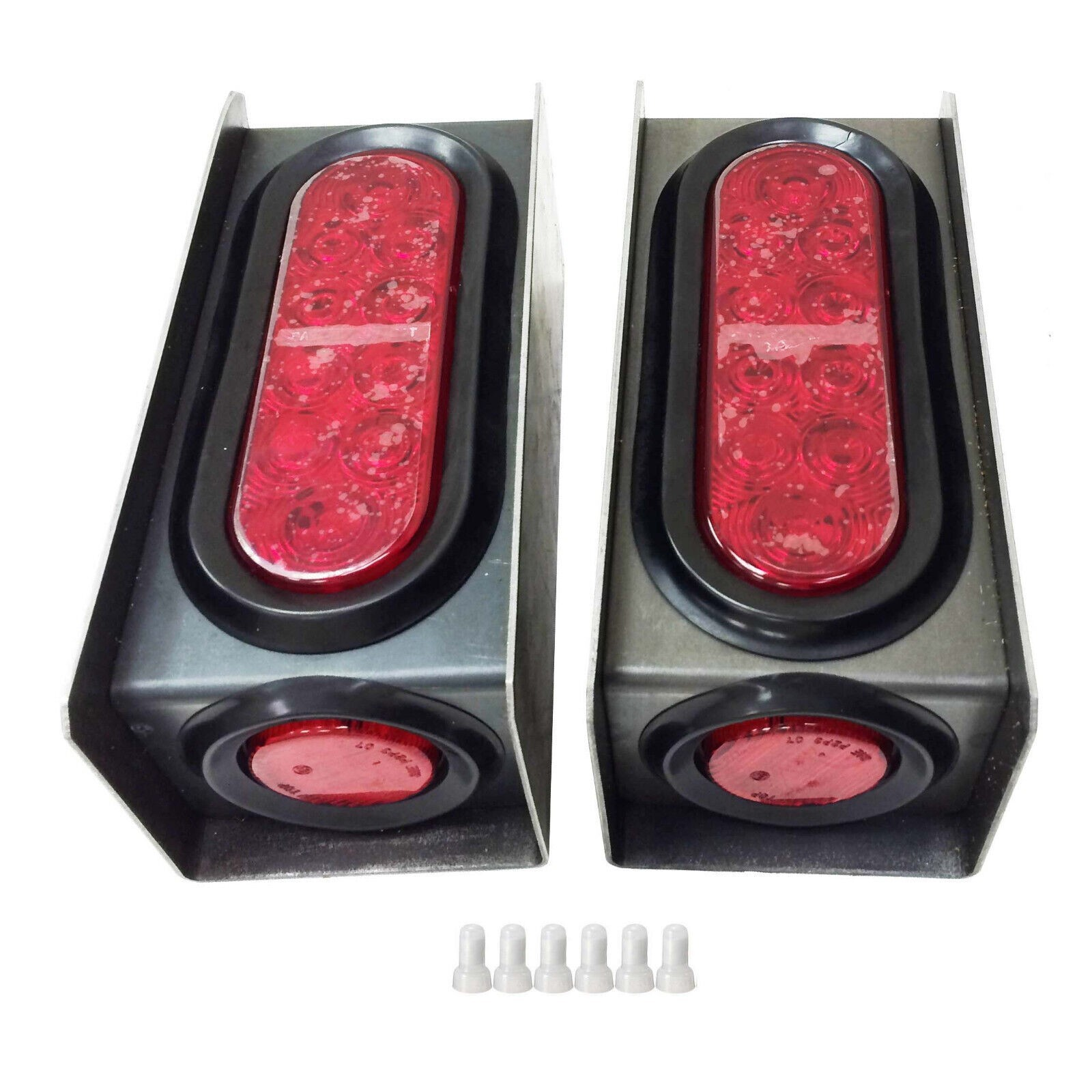 Top Gear Motors LED Trailer Truck 6 in Oval Taillight 2 in Marker Light Pair Steel Box Housing