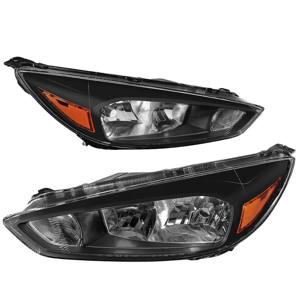 Top Gear Motors Black Composite Halogen Headlight Pair Left and Right for 2015–2018 Ford Focus Without LED DRL Clear Lens