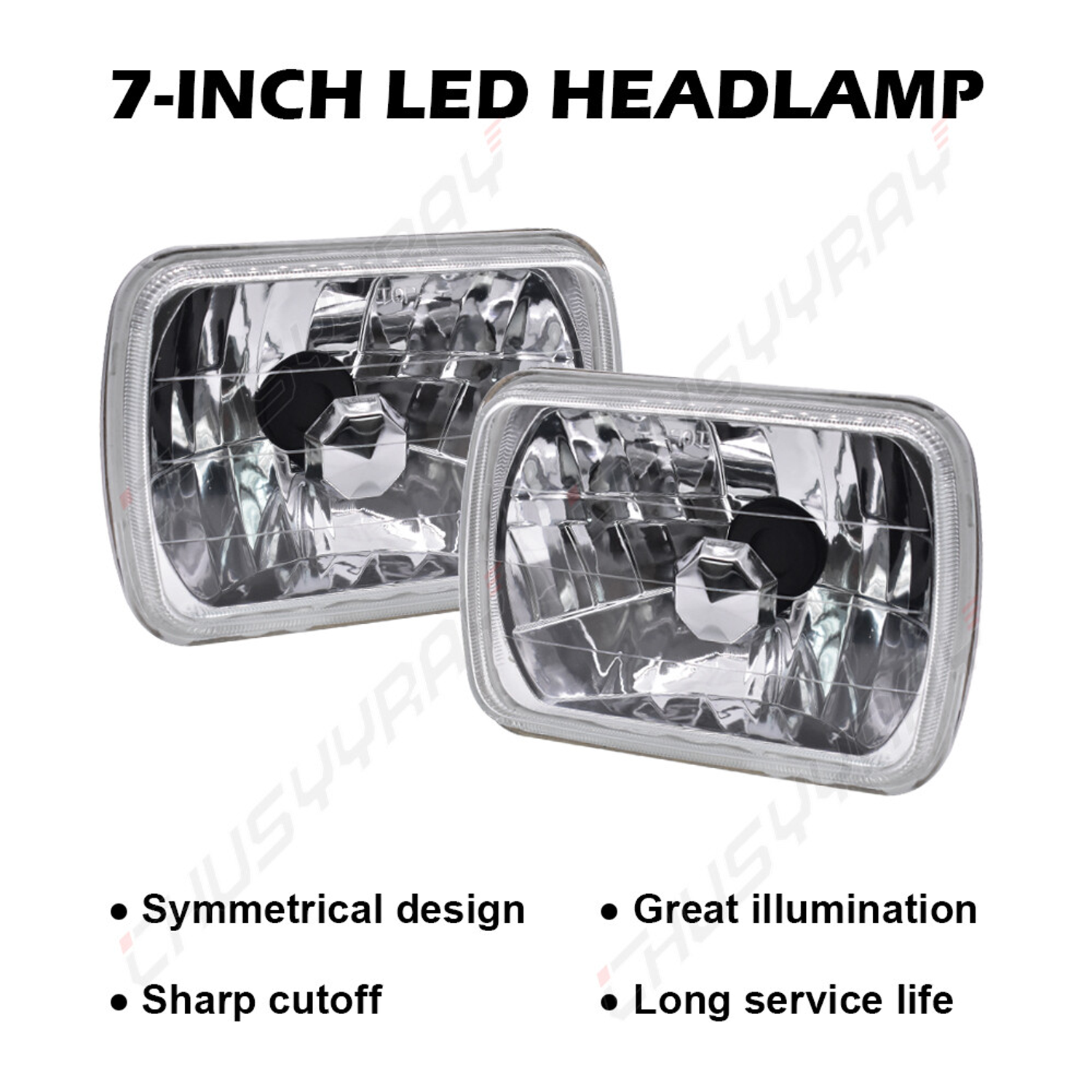Top Gear Motors LED Headlight Assembly Pair 7x6 Inch for Nissan Pickup Hardbody 1983-1997 H6054 Chrome Clear Lens